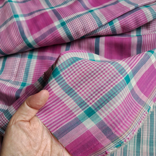 Hot Pink, Turquoise, and Yellow Plaid Reversible Double Gauze