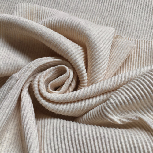 Beige cotton rib knit 286gsm, by metre