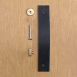 Black Leather Pull  With Knurling Fixing - Brass