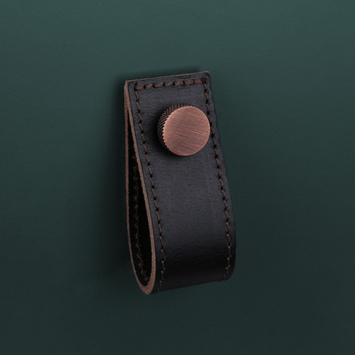 Black Leather Handle With Knurling Fixing Antique Copper Stiley Living