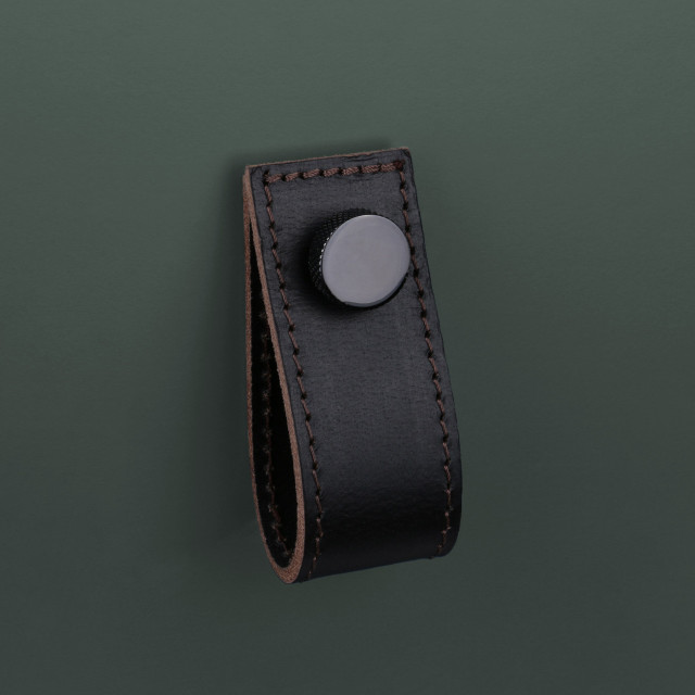 Black Leather Handle With Knurling Fixing - Gunmetal