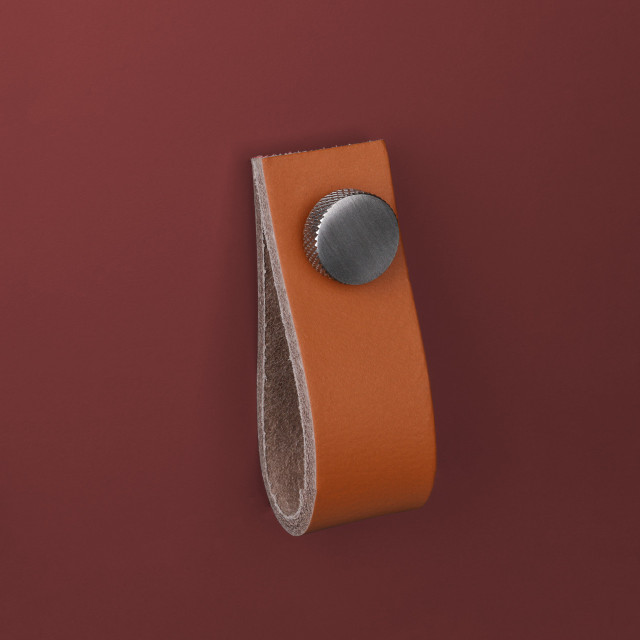 Tan Leather Handle With Knurling Fixing - Stainless Steel