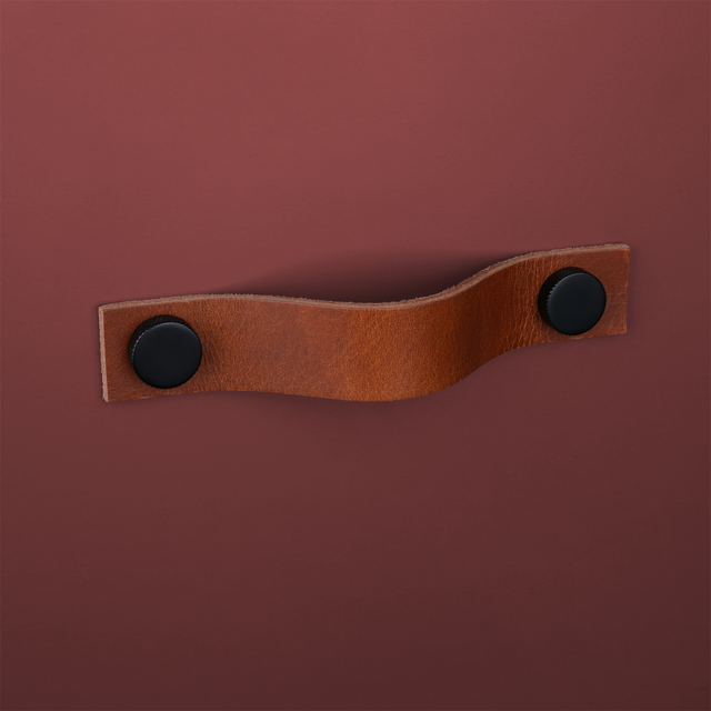 Tan Leather Pull  With Knurling Fixing - Matt Black