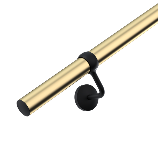 Brass Stair Handrail Kit 2.4M X 40mm with Brass-Matt Black Handrail Brackets