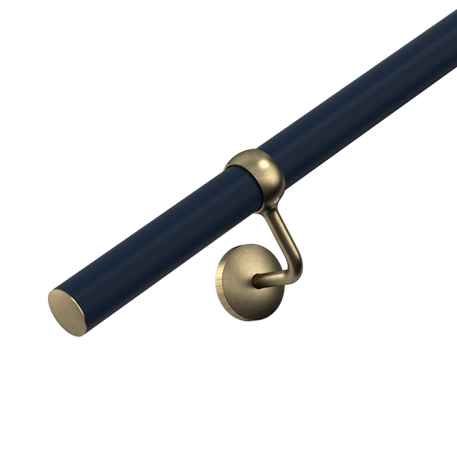 Navy Blue Stair Handrail Kit 2.4M X 40mm with Navy Blue -Antique Brass Handrail Brackets