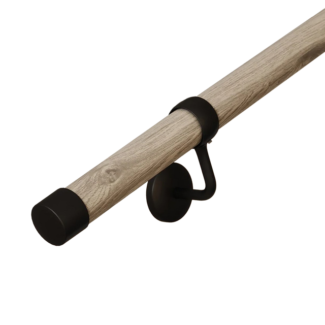 Wooden Handrail Kit 2.4m X 40mm Driftwood & Matt Black Bracket