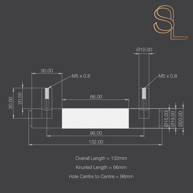 Cabinet Handle Knurled (15Cm X 20mm) - Brass