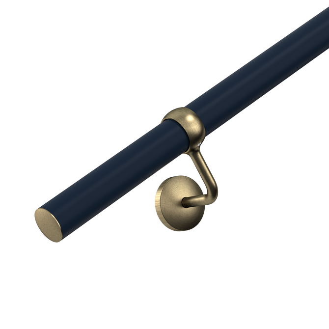 Navy Blue Stair Handrail Kit 2.4M X 40mm with Navy Blue -Antique Brass Handrail Brackets