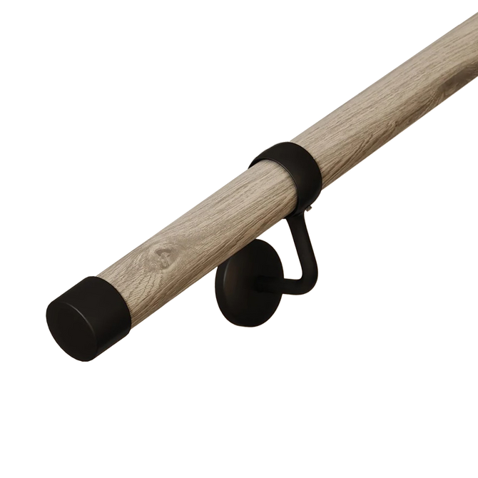 Wood Handrail Kit 3.6m x 40mm Driftwood & Matt Black Bracket