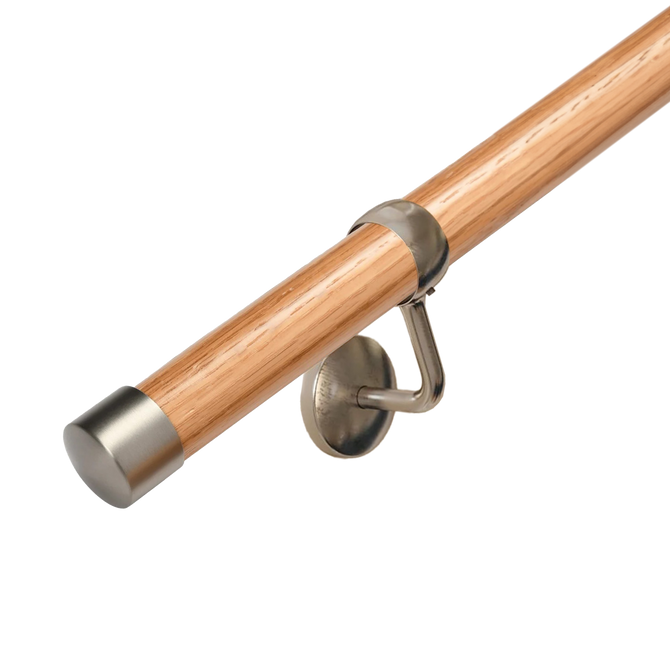 Wood Handrail Kit 2.4m x 40mm Red Oak & Stainless Steel Bracket