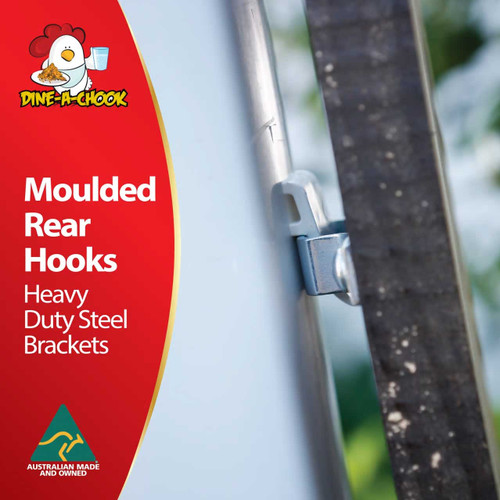 With mounting hooks moulded right into the Large Chicken Feeder body, installing your Feeder with the free Mounting Brackets is easy. Dine a Chook. With mounting hooks moulded right into the Large Chicken Feeder body, installing your Feeder with the free Mounting Brackets is easy. Dine a Chook.