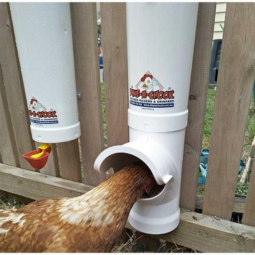 Dine a Chook Large Chicken Feeder Two Pack with waste-reducing features based on the natural feeding habits of hens. Keep feed in the Feeder and save money with Dine a Chook. Dine a Chook Large Chicken Feeder Two Pack with waste-reducing features based on the natural feeding habits of hens. Keep feed in the Feeder and save money with Dine a Chook.