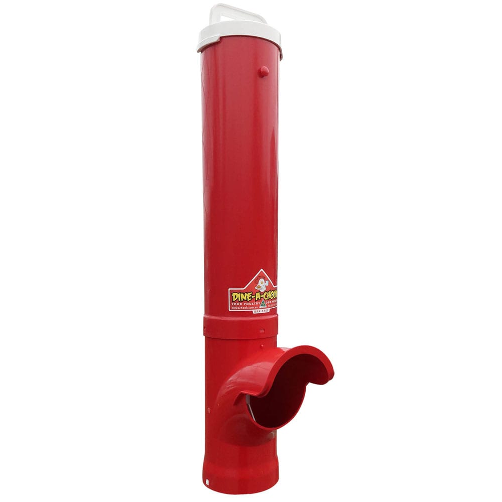 The Big Red Chicken Feeder reduces feed waste by keeping feed in the feeder and off the floor.