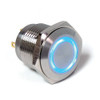 E Switch Anti Vandal 16 mm push button, single pole, momentary, blue ring, solder, stainless steel finish, normally open, blue ring illumination, anti vandal switch, PV6F240SS-341