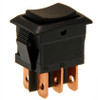 miniature rocker switch, double pole, momentary, spring return to center, quick connects