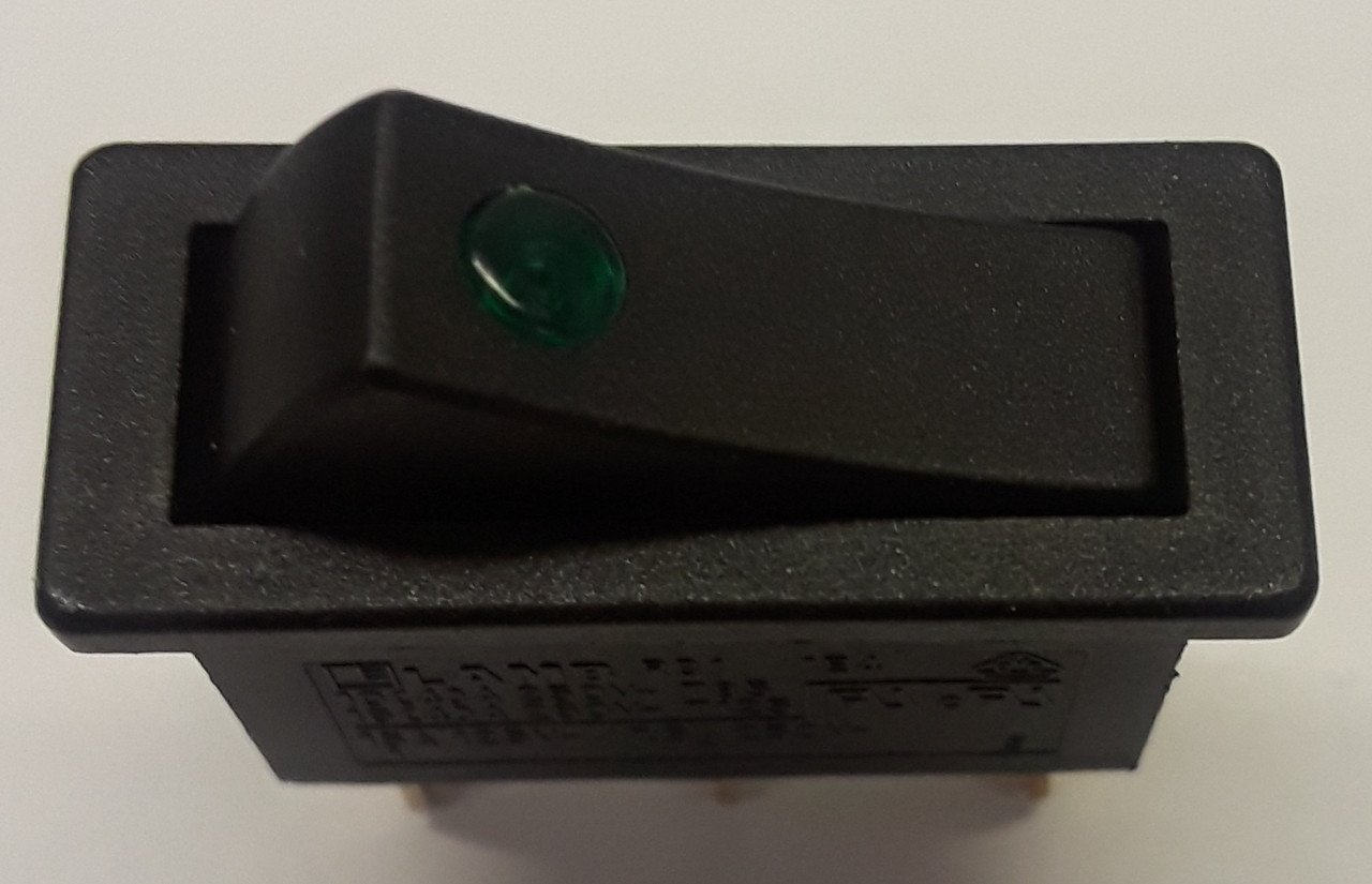 RB141C1100-234 Green Dot Illuminated On-Off Rocker Switch, 12 Volt Lamp,  Spade Terminals