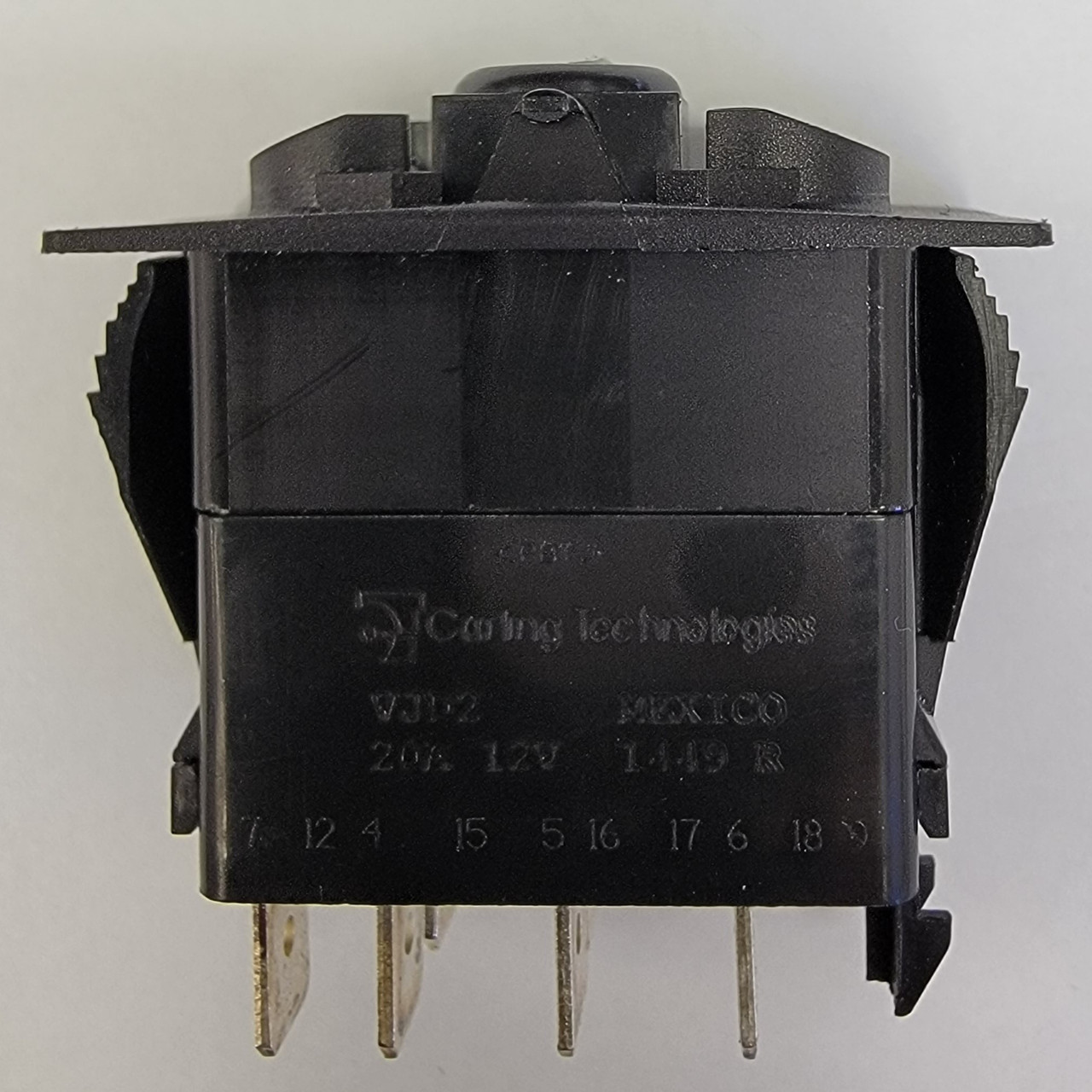 VJD2XN0B On-Off-On Carling V series rocker switch, 1 Amber LED, DPDT, 3 ...