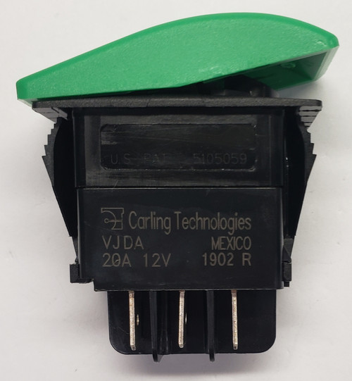 VJDAS00B-AZX00-000-XGRN1, dpdt, carling, v series, contura, rocker switch, on off on, maintained, special green actuator, 138431