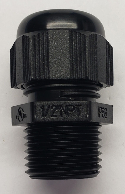 cable gland, 5308921, Altech, black strain relief, straight through, half inch npt thread