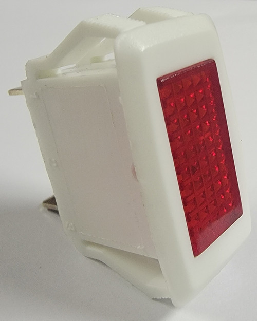 12 Volt Red Rectangular Indicator Light, White Base, Spade