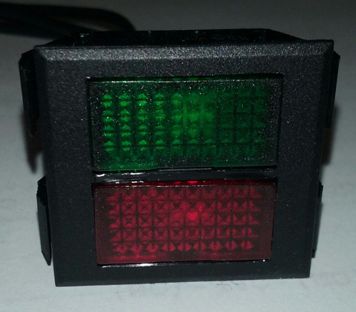 indicator light, 125 volt, neon, rectangular, dual lens, red and green, wire leads, Solico, 2650-1-50-45341