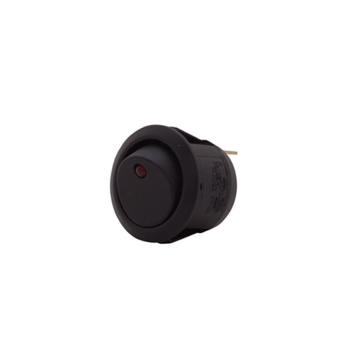 12V Illuminated Rocker Switch - SPST, Round, Red/Blue/Green/Yellow LED, 25A Rating