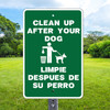 Dog Waste Sign: Bilingual Clean Up 12"x 18" Aluminum