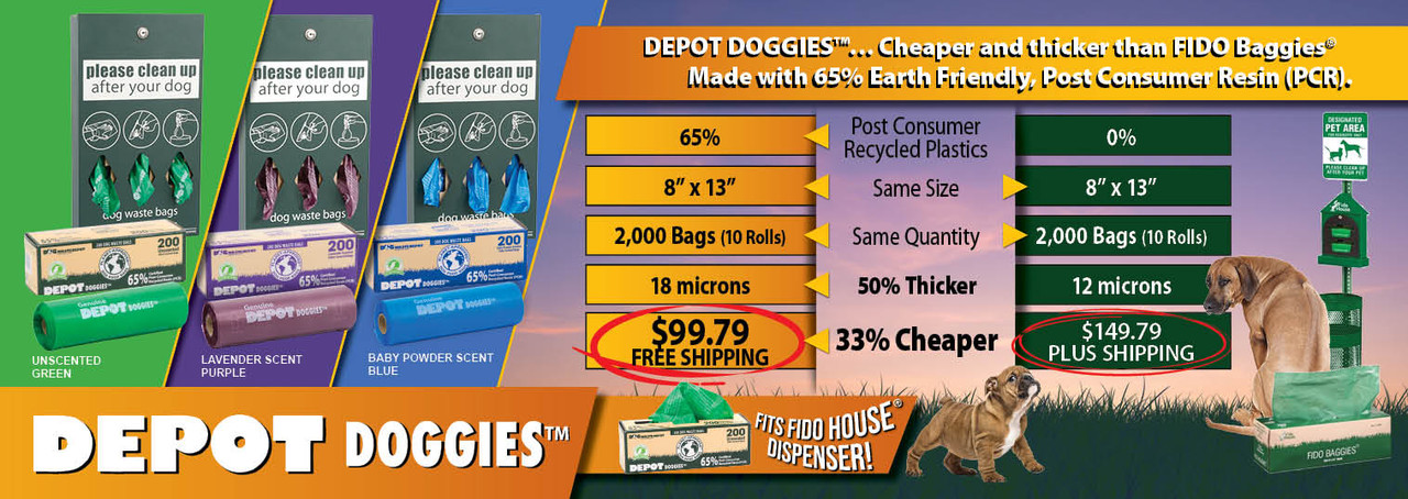 Depot Ddoggies  65% PCR bags compared to Fidgo House non PCR bags
