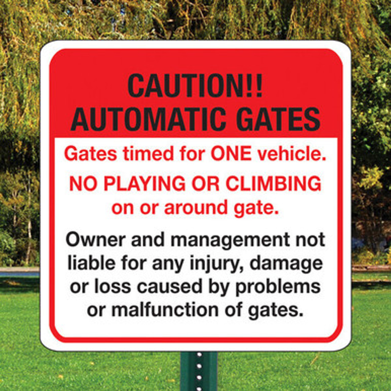 Caution!! Automatic Gates-18" x 18" Aluminum Sign