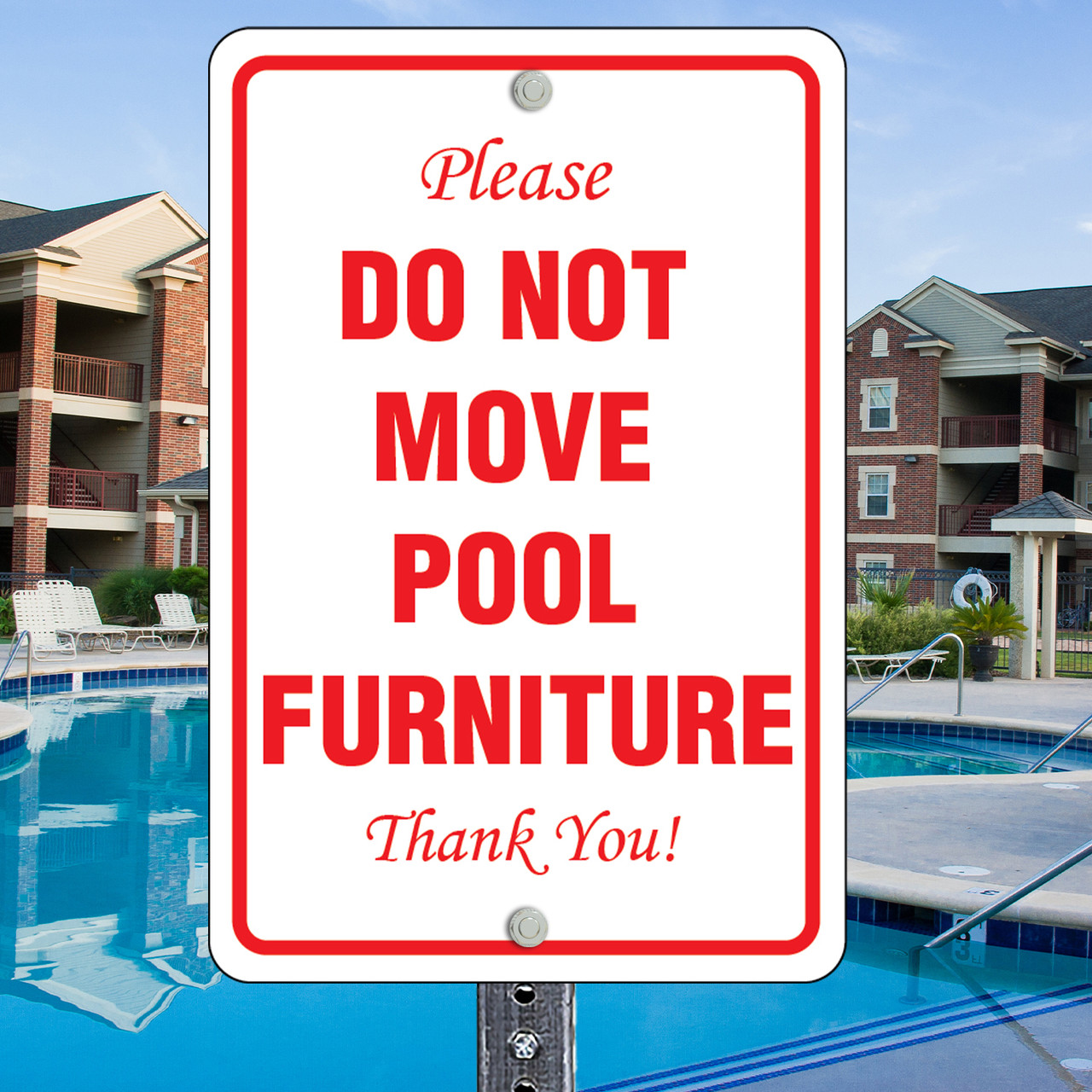 Pool Furniture (Red): 12"x 18" Aluminum Sign