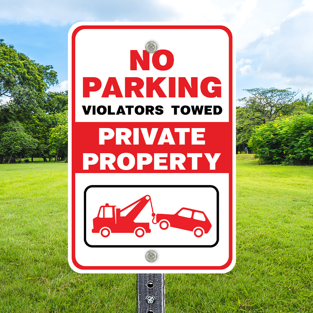 Parkverbotsschild „No Parking Private Property“ – 45,7 X 30,5 Cm, Aluminium, Mit Metallpfählen