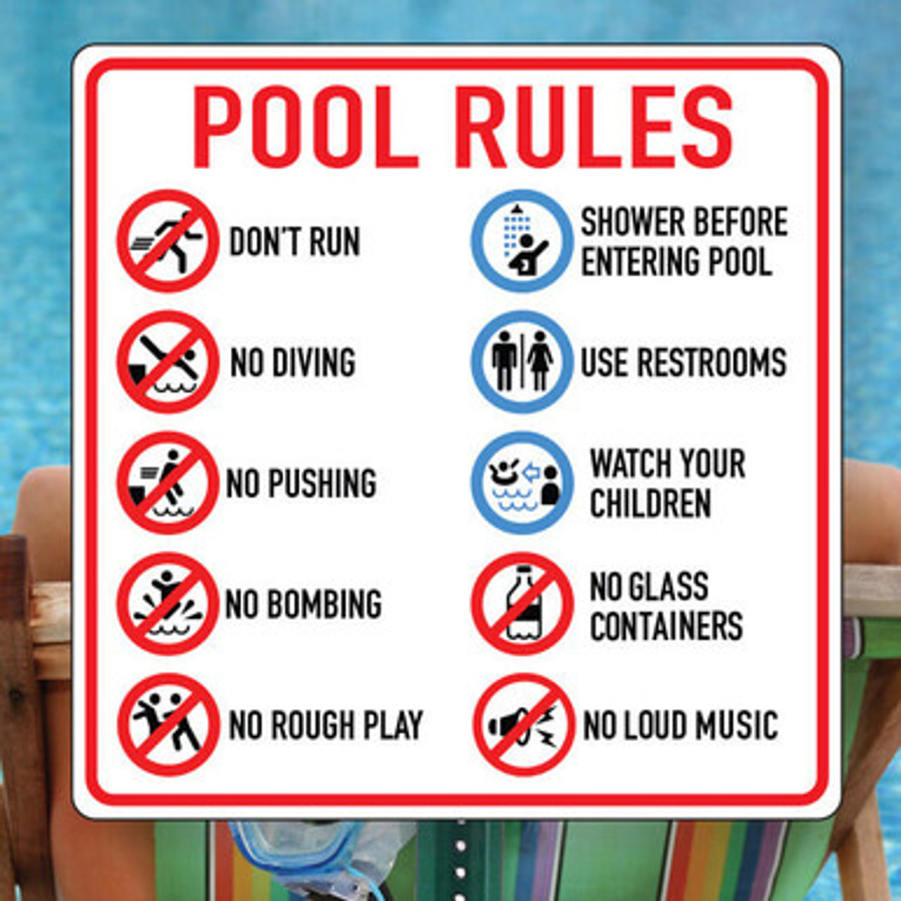 Pool Rules Safety Icon: 18"x 18" Aluminum Sign