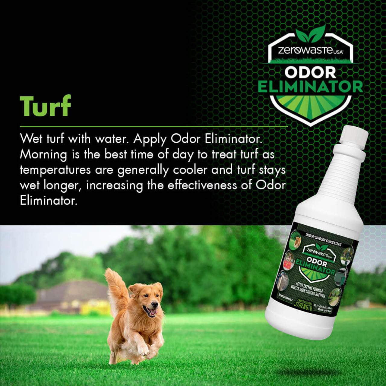 Safe to use Zero Waste USA® Odor Eliminator on Turf