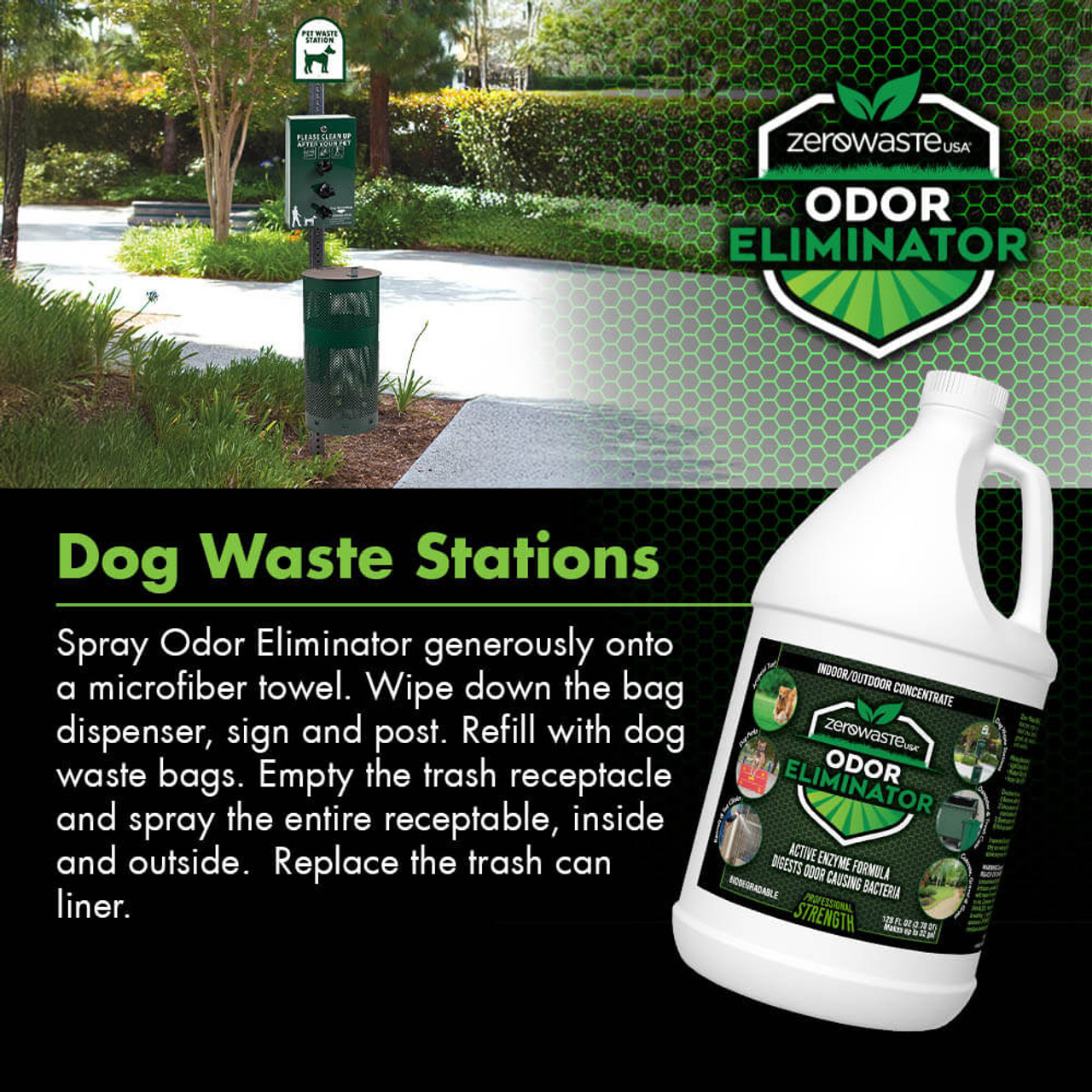 Safe to use Zero Waste USA® Odor Eliminator on Dog Waste Stations