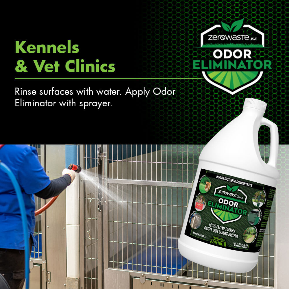 Apply Zero Waste USA® Odor Eliminator in Kennels & Vet Clinics
