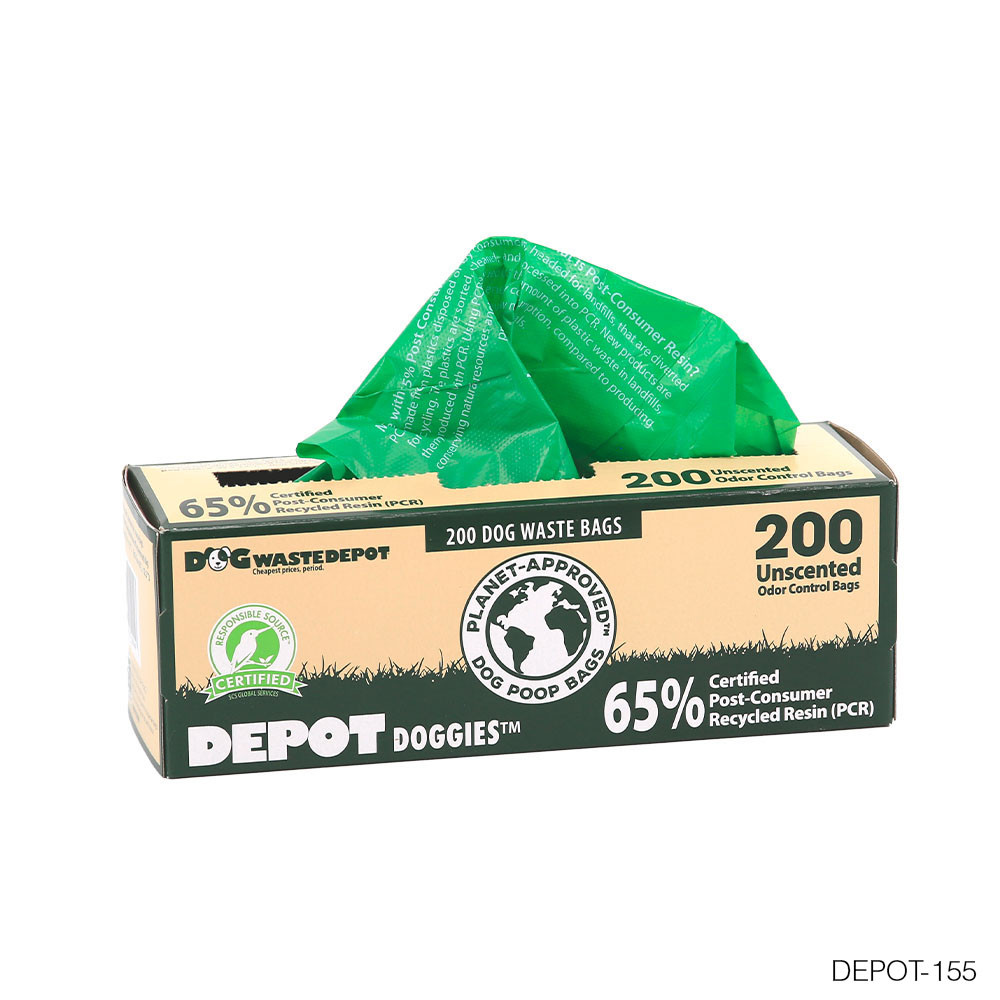 1 roll of DEPOT DOGGIES™ ROLL BAGS 65% Post Consumer Recycled (PCR) (200 bags on a roll) - Depot-155