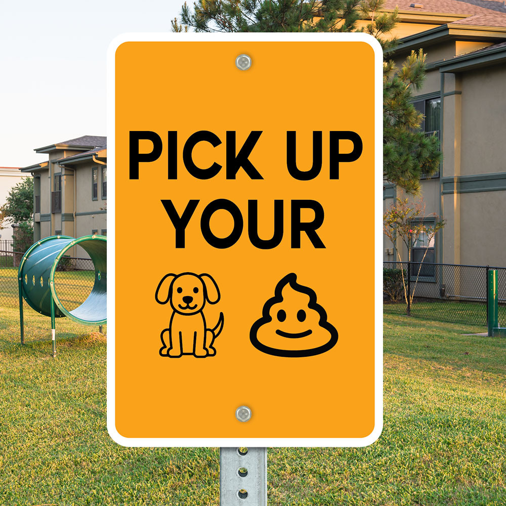 Pick Up Your Dog Poop Emoji: 12" x 18" Heavy Duty Aluminum Sign