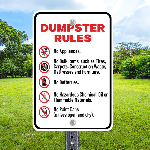 Dumpster Rules: 12"x 18" Aluminum Sign Dumpster Rules: 12"x 18" Aluminum Sign