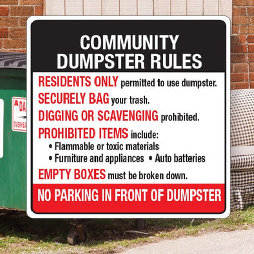 Community Dumpster Rules: 18"x 18" Aluminum Sign Community Dumpster Rules: 18"x 18" Aluminum Sign