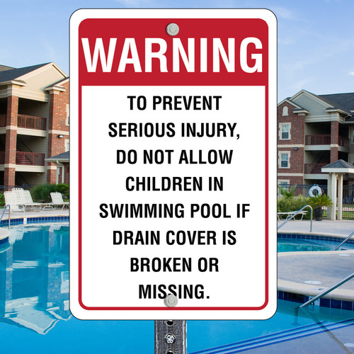 Warning Drain Cover: 12"x 18" Aluminum Sign Warning Drain Cover: 12"x 18" Aluminum Sign