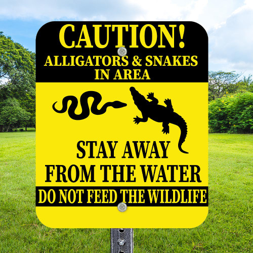Caution Alligators and Snakes: 10"x 12" Aluminum Sign Caution Alligators and Snakes: 10"x 12" Aluminum Sign