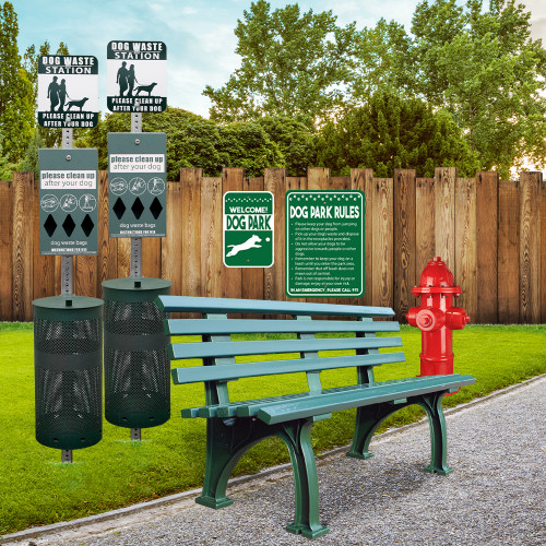 Dog Park Bundle: Stations, Hydrant, Bench, Signs Dog Park Bundle: Stations, Hydrant, Bench, Signs