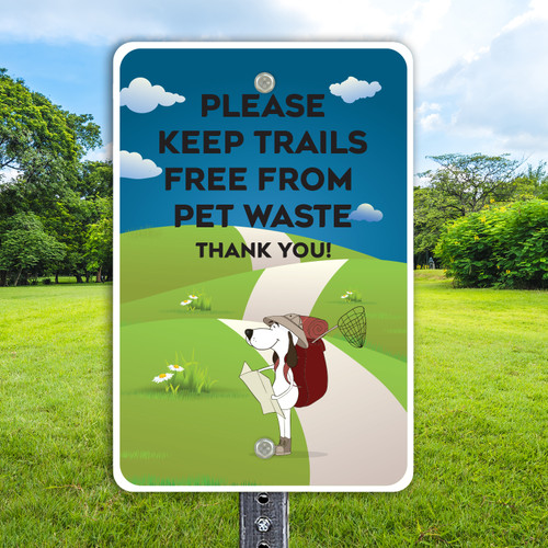 Dog Waste Sign: Trails 12"x 18" Aluminum Dog Waste Sign: Trails 12"x 18" Aluminum