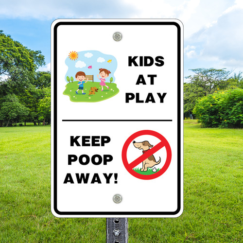 Dog Waste Sign: Kids at Play 12"x 18" Aluminum