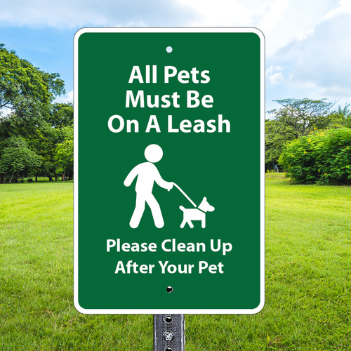 Dog Waste Sign: All Pets on Leash 12"x 18" Aluminum Dog Waste Sign: All Pets on Leash 12"x 18" Aluminum