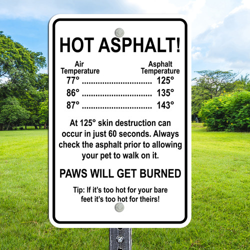 Dog Waste Sign: Hot Asphalt 12"x 18" Aluminum