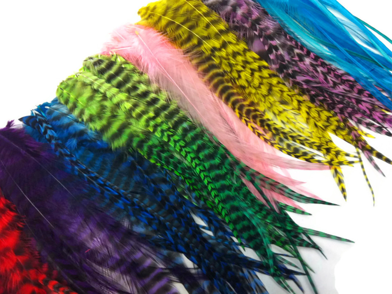 Colorful Rooster Saddle Whiting 50 Pack Hair Feathers
