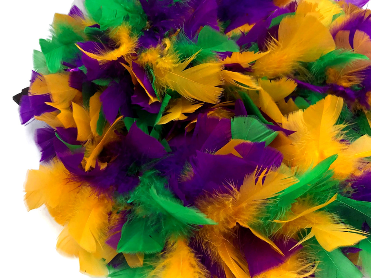Mardi Gras Thick 120gm Chandelle Feather Boa-Purple Green Yellow Mix —  Trims and Beads
