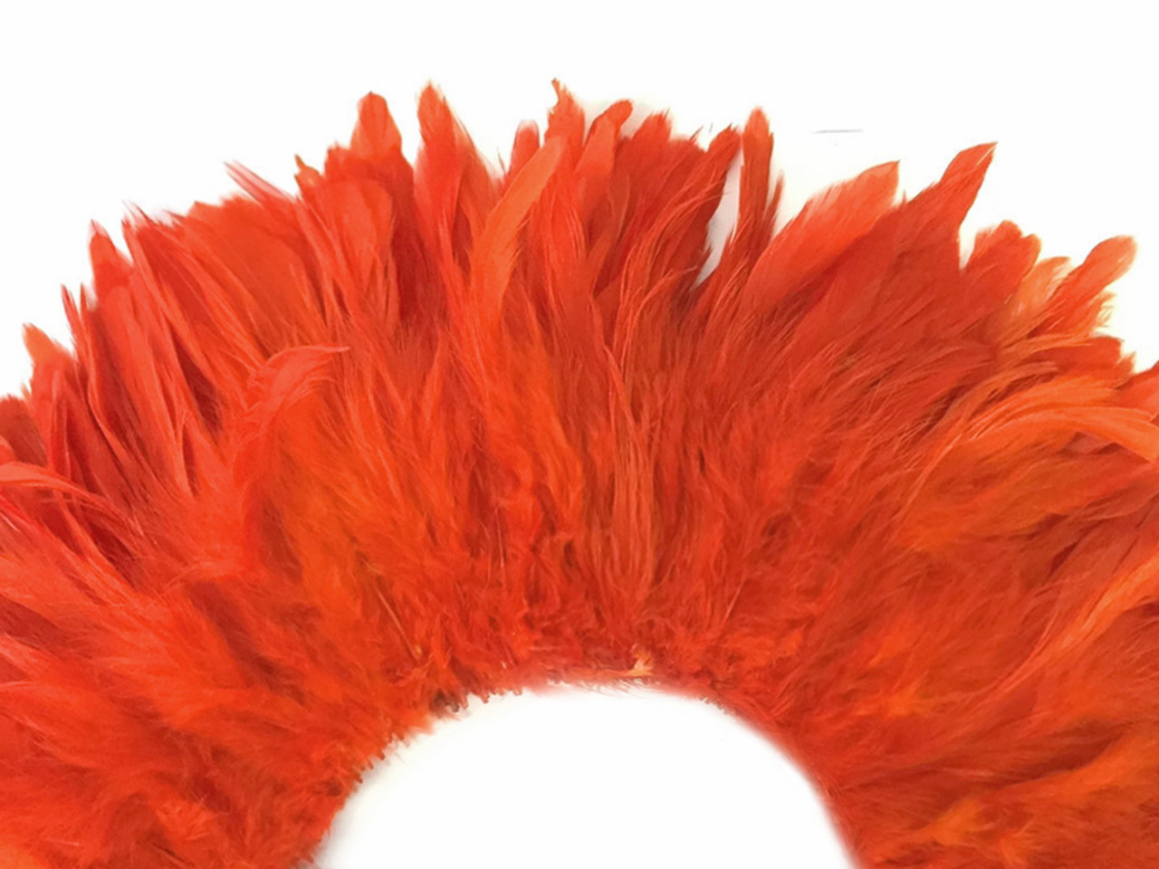 1 Yard - Orange Bleached & Dyed Strung Rooster Schlappen Wholesale Feathers  (Bulk)