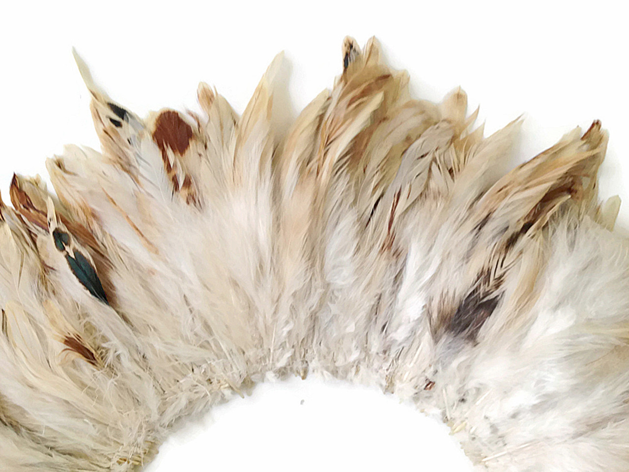 4 Inch Strip - Natural Beige Strung Rooster Schlappen Feathers